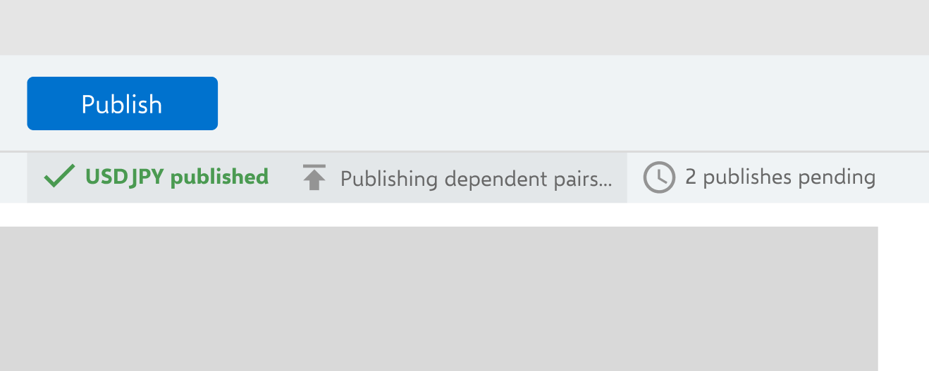 Publish status bar showing real-time feedback on publish progress and pending publishes